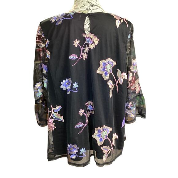 Catherine’s Floral Embroidered Mesh Overlay Top Blouse Sz 1XP Black - Picture 3 of 5